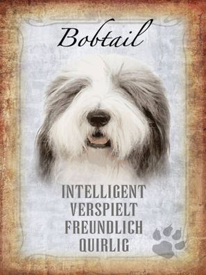 vianmo Holzschild 30x40cm Bobtail Hund verspielt Deko Geschenk