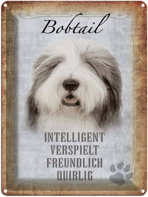 vianmo Blechschild 30x40cm Bobtail Hund verspielt Deko Geschenk