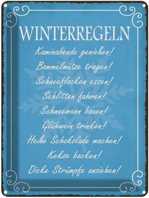 vianmo Blechschild 30x40cm Winterregel Kaminabende Glühwein Deko Geschenk