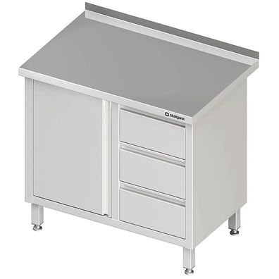 Stalgast Arbeitsschrank mit Flügeltür, 1000x600x850 mm, mit 3er Schubladenblock