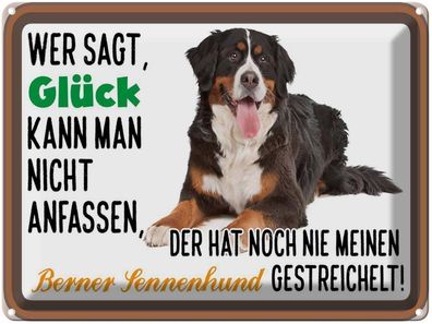 vianmo Blechschild 40x30cm wer sagt Glück Berner Sennenhund Deko Geschenk