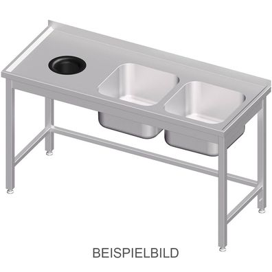 Spültisch ohne Grundboden, mit Abfallloch, 1500x600x850 mm, mit zwei Becken links,