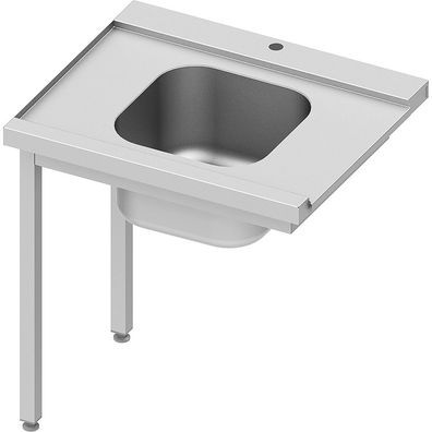 Zulauftisch ECO auf zwei Beinen mit einem Becken 800x670x870 mm, Anbauseite links,