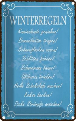 vianmo Blechschild 12x18cm Winterregel Kaminabende Glühwein Deko Geschenk