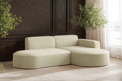 Ecksofa, Sofa L-Form Designer Modena stoff Quelle Beige Rechts