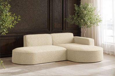 Ecksofa, Sofa L-Form Designer Modena stoff Quelle Ecru Rechts