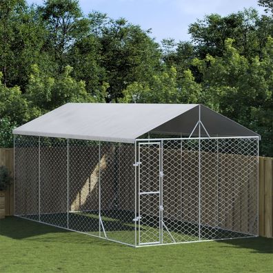 vidaXL Outdoor-Hundezwinger mit Dach Silbern 3x6x2,5m Verzinkter Stahl