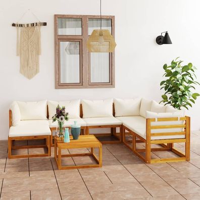 vidaXL 8-tlg. Garten-Lounge-Set mit Auflagen Creme Massivholz Akazie