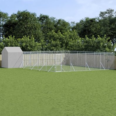 vidaXL Outdoor-Hundezwinger mit Dach Silbern 10x10x2,5m Stahl Verzinkt