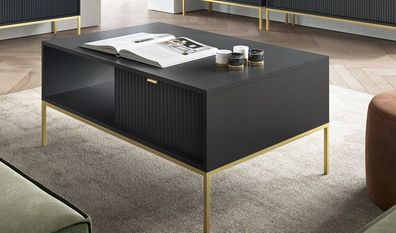 BETTSO Couchtisch Kaffetisch für Wohnzimmer Lamellen NOVA L104 Schwarz Goldrahmen