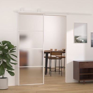 vidaXL Schiebetür ESG-Mattglas und Aluminium 76x205 cm Weiß