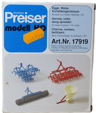 Preiser 17919 - Egge - Walze - Kunstdünger - Bausatz - HO - 1:87 - Originalverpackung