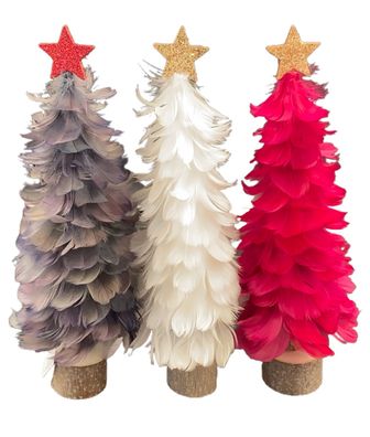 Federbäumchen Bäumchen Baum Glitzerstern Standfuss Holz 15x38 cm Tischdeko Deko