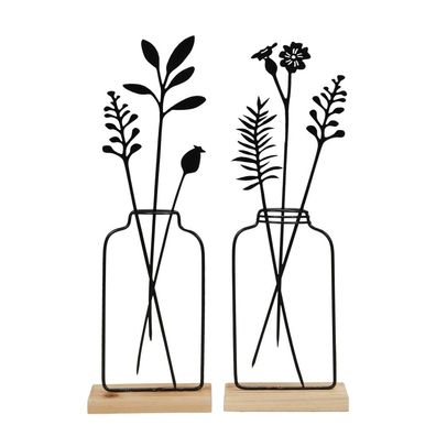 2tlg. Dekoaufsteller Blumenvase schwarz natur H29cm Vase mit Blumen modern (2 Mo