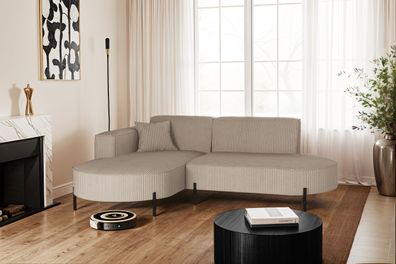 Ecksofa, Sofa L-Form Designer Modena Rein stoff Poso Dunkelbeige Links