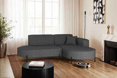 Ecksofa, Sofa L-Form Designer Modena Rein stoff Poso Graphit Rechts