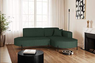 Ecksofa, Sofa L-Form Designer Modena Rein stoff Poso Grün Rechts