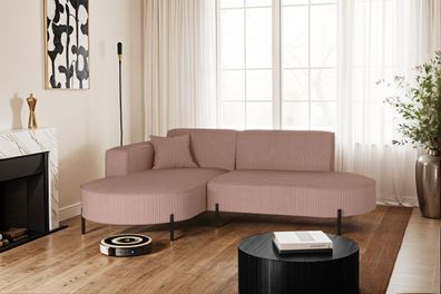 Ecksofa, Sofa L-Form Designer Modena Rein stoff Poso Rosa Links