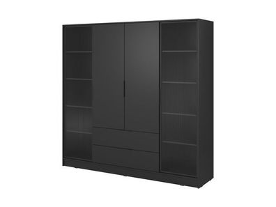 BETTSO Moderner gläserner LYKE Kleiderschrank für das Wohnzimmer Schwarz mit LED