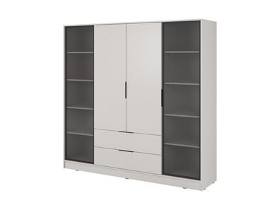 BETTSO Moderner gläserner LYKE-Schrank für das Wohnzimmer Beige mit LED