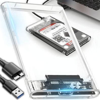 Festplattengehäuse 2,5 Zoll USB 3.0 SATA SSD HDD Gehäuse externe Transparent Retoo