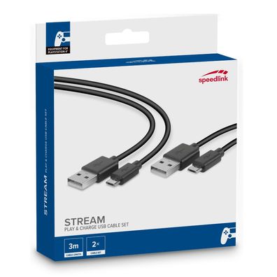 Speedlink 2x Micro-USB Kabel 3m Play & Charge Ladekabel für Sony PS4 Controller