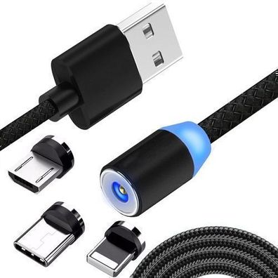 Ladekabel Magnetisches 3 in 1 Micro-USB Type C iPhone Schnell Kabel USB Retoo