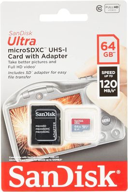 SanDisk microSDXC Ultra 64GB Memory Card + SD Adapter