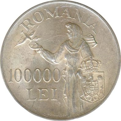 Rumänien 100.000 Lei 1946 Mihai I Silber*