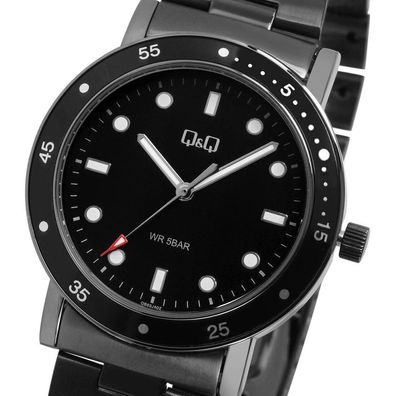 Q&Q by Citizen Herren Edelstahl Armbanduhr 5 Bar Schwarz IP Superluminova Miyota