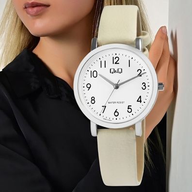 Damen Uhr Cremefarben Quarz Mineralglas Uhr IP Wasserschutz - trendy und robust!