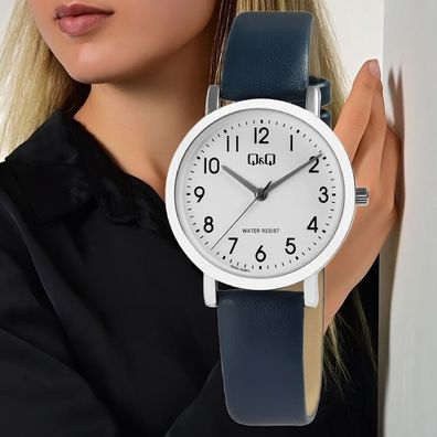 Wasserfest und stylisch, Quarz Mineralglas Damen Uhr, Dunkelblau, Lederimitat