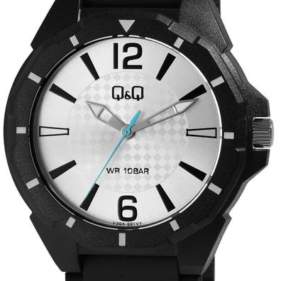 Sportliche Zeitmessung Q&Q Herren Uhr by Citizen 10 Bar Silikonarmband Schwarz