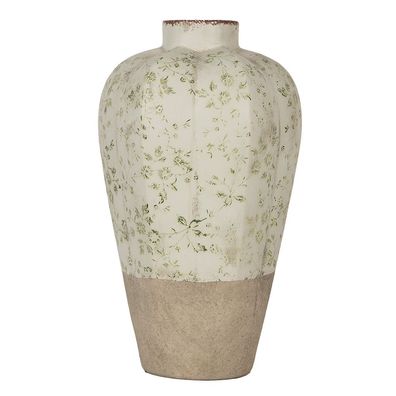 Clayre & Eef Vase Ø 24x38 cm Beige Grün Keramik Blumen (Gr. Ø 24x38 cm)