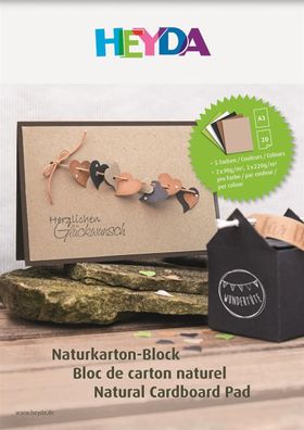 Heyda 2047131 Naturkarton-Block A3 chamois, hellbraun, schwarz, weiß, maigrün