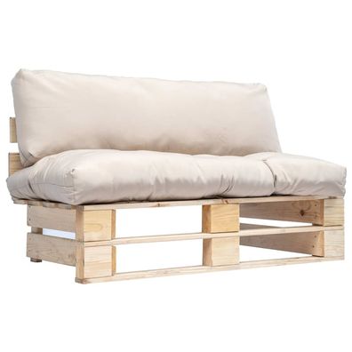 vidaXL Outdoor-Sofa Paletten mit Kissen in Sandfarben Kiefernholz