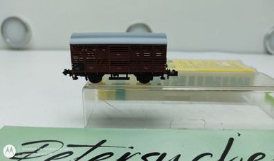 Mini Trix N DC 3525 Gedeckter Güterwagen / Viehwagen Braun DB OVP