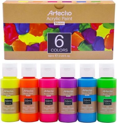 Artecho - Acrylfarben Neon - 6x59ml Flaschen