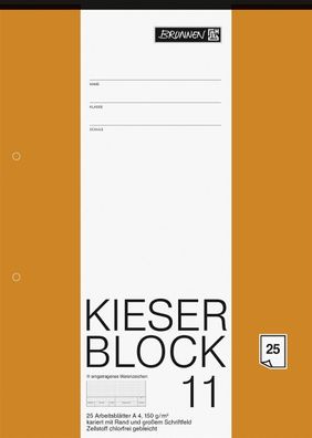 Brunnen 1042235 KIESER-Zeichenblock A4 KIESER 080011, 5 mm kariert mit Rand, mit