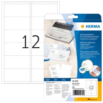 Herma Etiketten für Adressen permanent haftend 94 x 47 mm weiss 20 Bl 240 Etik