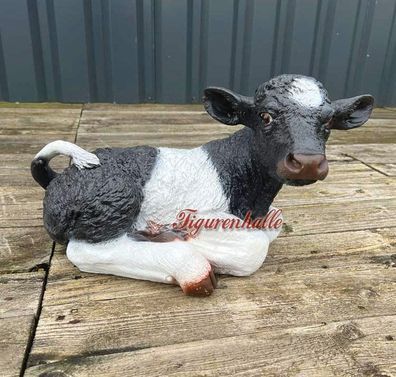 Kuh Kalb Figur Statue Skulptur Bauernhof Tierfigur schwarz bunt Deko Garten