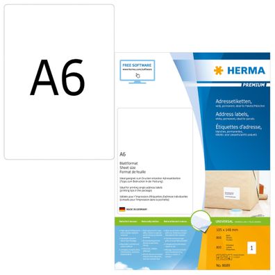 Herma Premium Adressetiketten A6 800 105x148