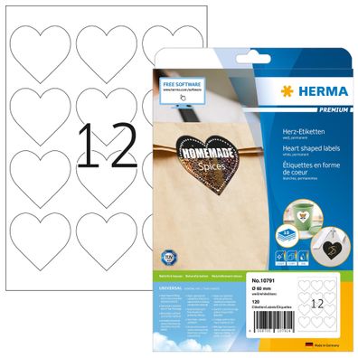 Herma Premium Etiketten HERZEN A4 10 60x60