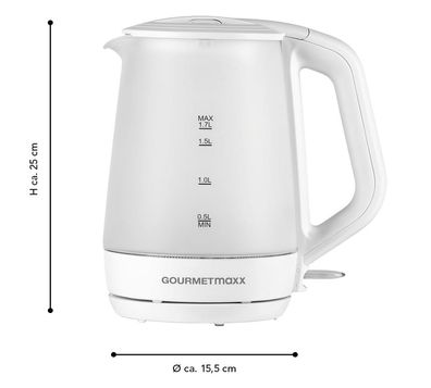 Gourmetmaxx Glas-Wasserkocher 1,7L, 2200W kabellos 360° Bedienkomfort, LEDBeleuchtung