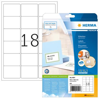 Herma Etiketten für Adressen permanent haftend 63,5 x 46,6 mm weiss 25 Bl 450