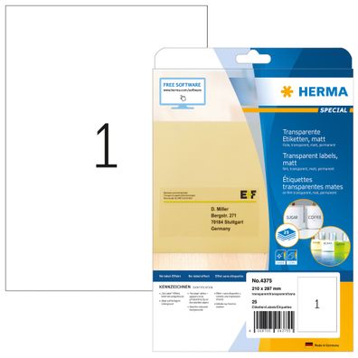 Herma Transparente Etiketten A4 25 210x297