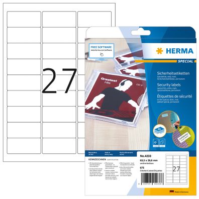 Herma Sicherheitsetiketten A4 25 63,5x29,6