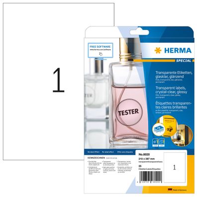 Herma Etiketten permanent haftend 210 x 297 mm Folie transparent klar wetterfest