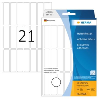 Herma Vielzwecketiketten ablösbar 13 x 50 mm weiss 24 Bl 504 Etik. Handbeschriftung