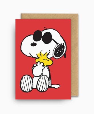 Mini Geburtstags / Grusskarte mit Snoopy + Woodstock 60 x 86 mm mit Cuvert